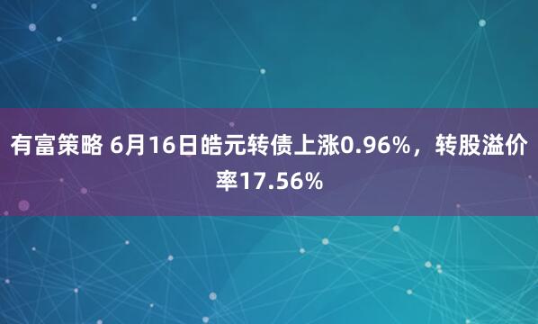 有富策略 6月16日皓元转债上涨0.96%，转股溢价率17.56%